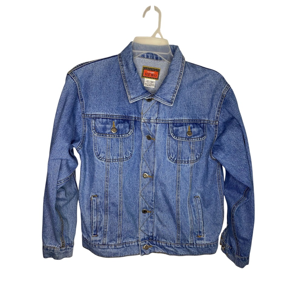 Wrangler Hero Vintage Blue Denim Trucker Jacket Youth Teen Size XL 18 Y2K 90s